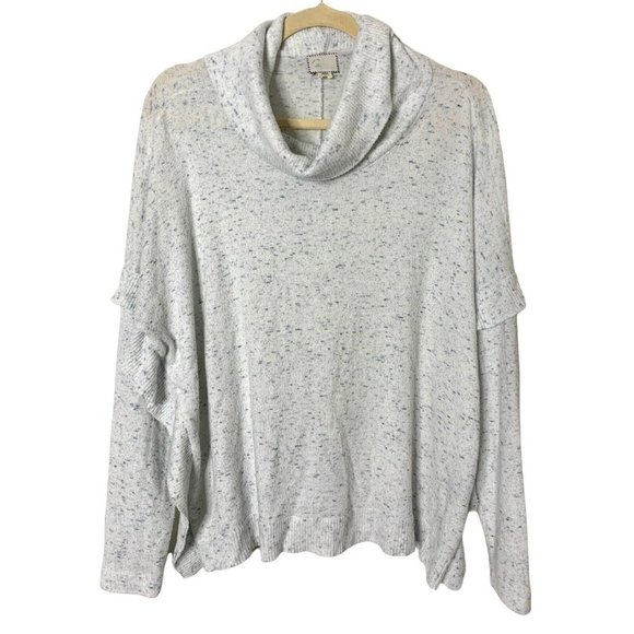 ANTHROPOLOGIE Postmark Small Oversized White and Blue Fleck Turtleneck - Picture 1 of 5